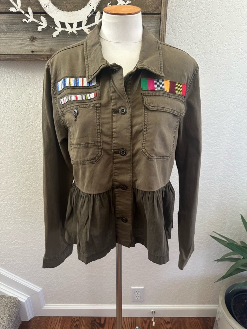 Anthropologie Women's Olive‎ Military-Style Peplum Jacket size M NWT